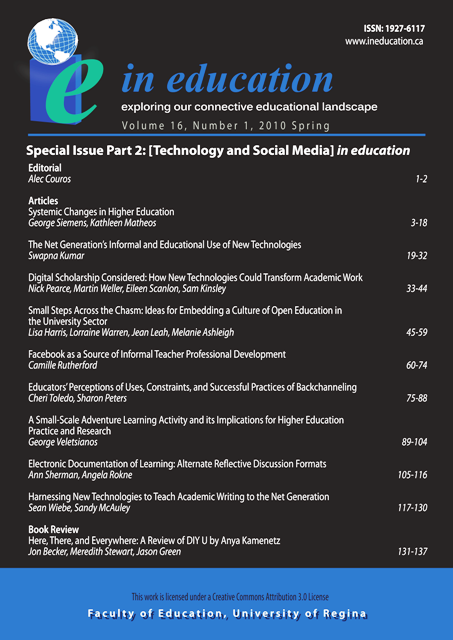 					View Vol. 16 No. 1 (2010): Spring 2010 Special Issue, Part 2: [Technology and Social Media] in education
				