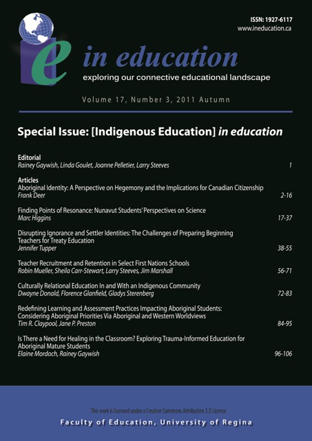					View Vol. 17 No. 3 (2011): Autumn 2011 Special Issue: [Indigenous Education] in education
				