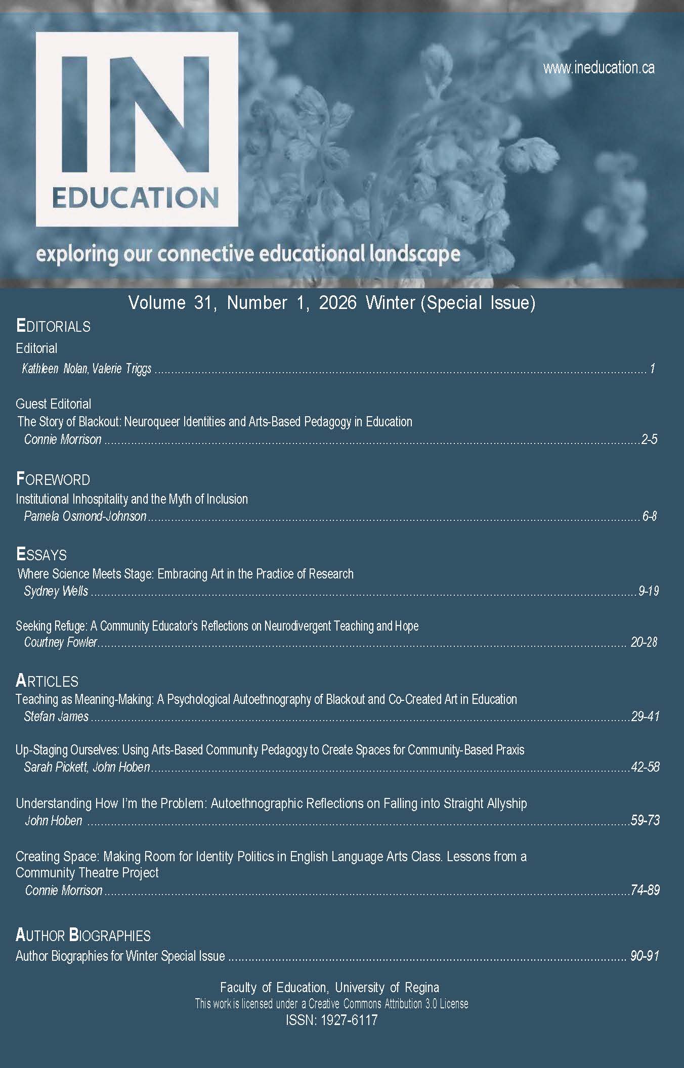 					View Vol. 31 No. 1 (2026): Winter 2026 [Special Issue: Neuroqueer Identities and Arts-Based Pedagogy] 
				
