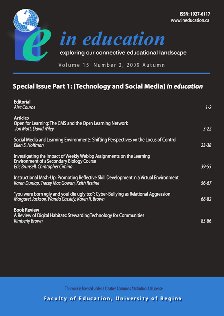 					View Vol. 15 No. 2 (2009): Autumn 2009 Special Issue, Part 1: [Technology and Social Media] in education
				